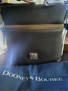 Dooney & Bourke Dark Brown Pebbled Leather Crossbody with Tan Trim